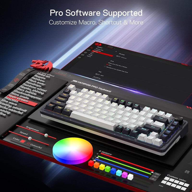 Redragon K673 PRO 75% Wireless Gasket RGB Gaming Keyboard – White / Black