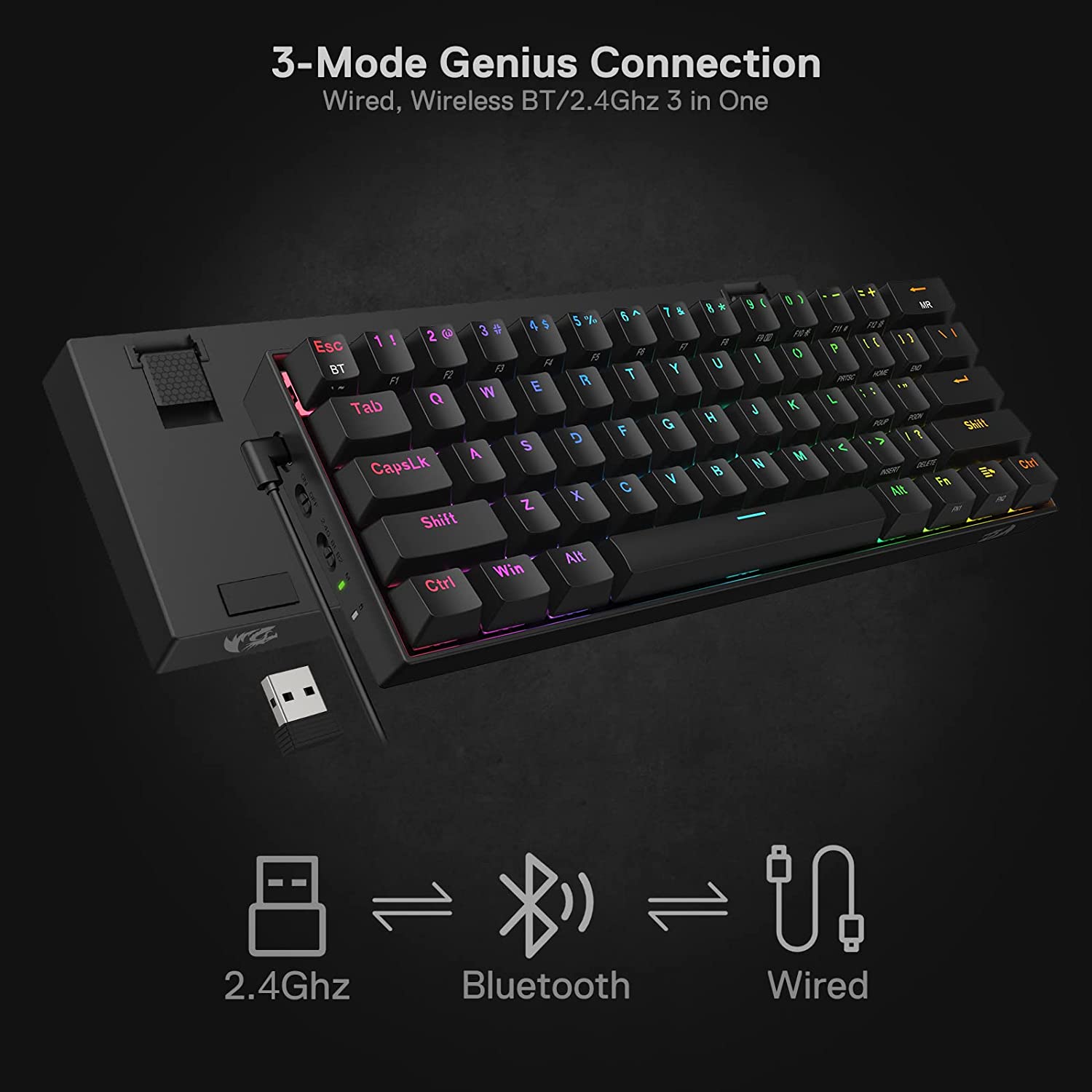 ريدراجون دراكونيك لوحة مفاتيح ميكانيكية سلكية تعمل بالبلوتوث باللون الأسود