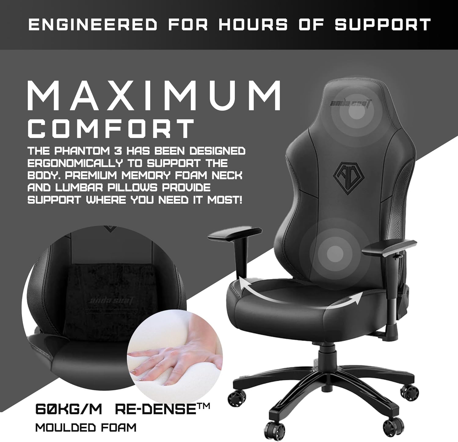Anda Seat Phantom 3 Series Premium Gaming Chair - Black