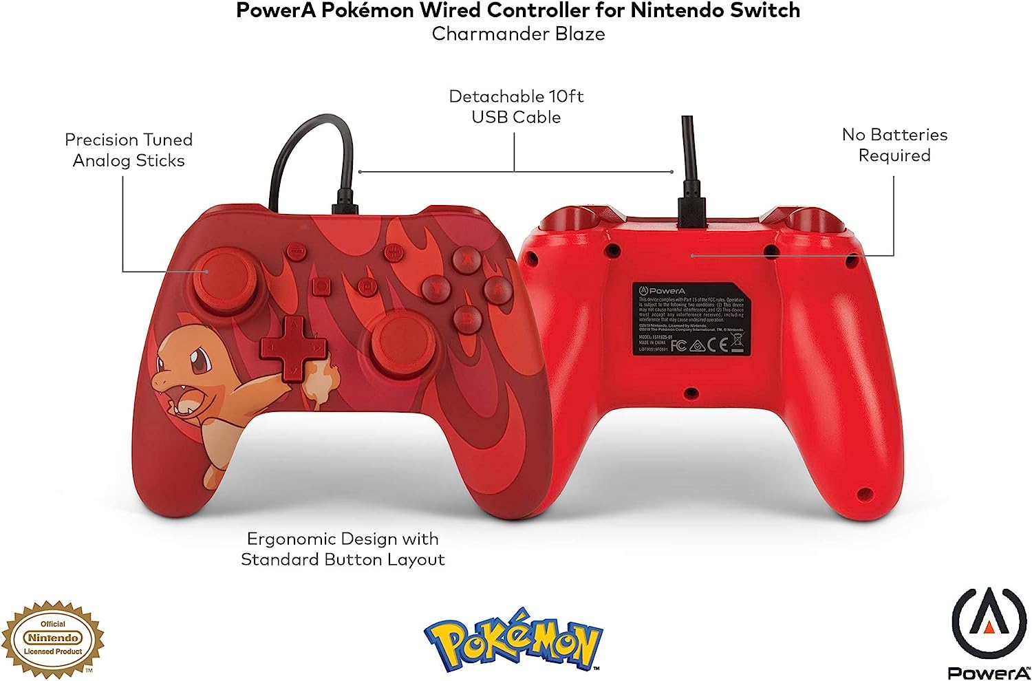 PowerA Enhanced Wired Controller for Nintendo Switch - Blaze Charmander