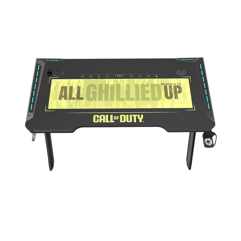 Call Of Duty (COD) x GAMEON Hawksbill Series RGB Flowing Light Gaming Desk (Size: 1200-600-720 mm) With (800*300*3 mm - COD Mouse pad), Headphone Hook & Cup Holder - Black/Green