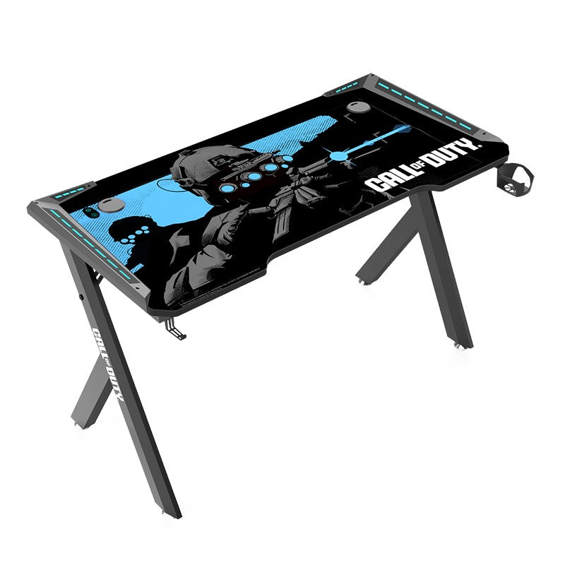 Call Of Duty (COD) x GAMEON Hawksbill Series RGB Flowing Light Gaming Desk (Size: 1200-600-720 mm) With (800*300*3 mm - COD Mouse pad), Headphone Hook & Cup Holder - Black/Blue