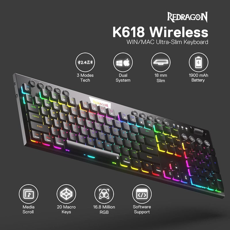Redragon Horus  k 618 Wired / Bluetooth Mechanical Keyboard - Red Switch