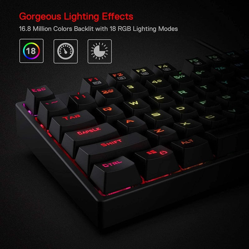 ريدراجون لوحة مفاتيح العاب K582 ميكانيكية مع 104 مفاتيح - باللون الأحمر RGB – أسود