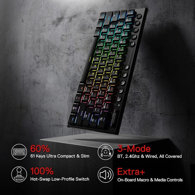 Redragon Noctis Pro, Wired & 2.4G & BT Keyboard – Black