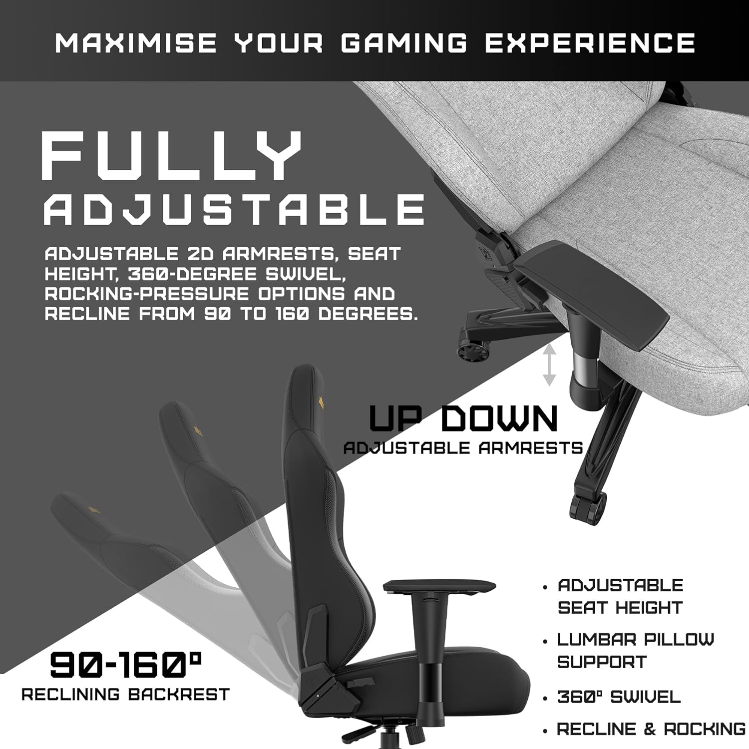 أنداسيت كرسي الألعاب أصدار فانتوم 3 بريميوم - رمادي
