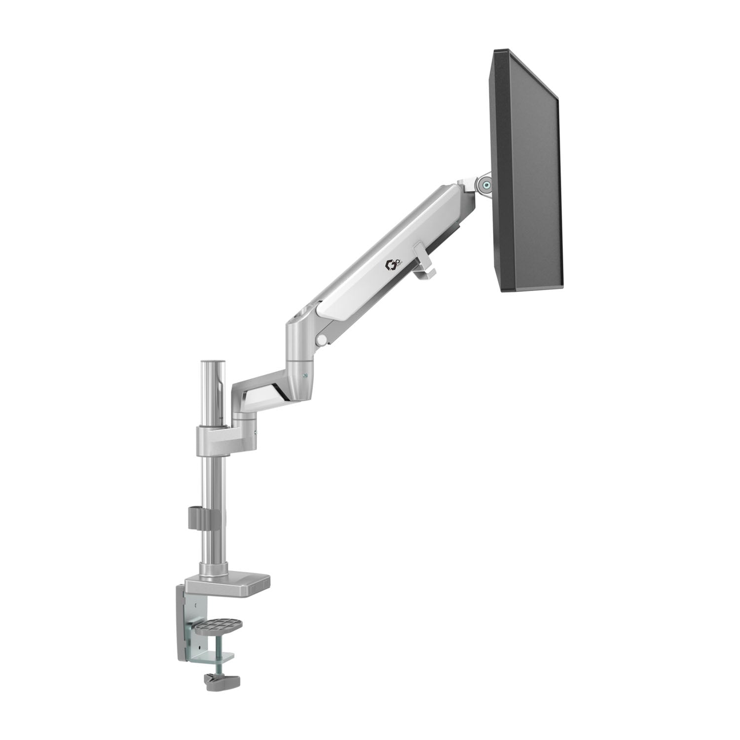 Gadgeton Premium Pole Mounted Single Monitor Arm, Stand And Mount For Gaming And Office Use 17” - 32” Up To 8 KG - Silver