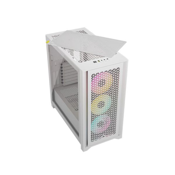 Corsair 4000D Airflow Mid Tower Steel Plastic Side Tempered Glass Panel Case with 3 RGB Fan - White