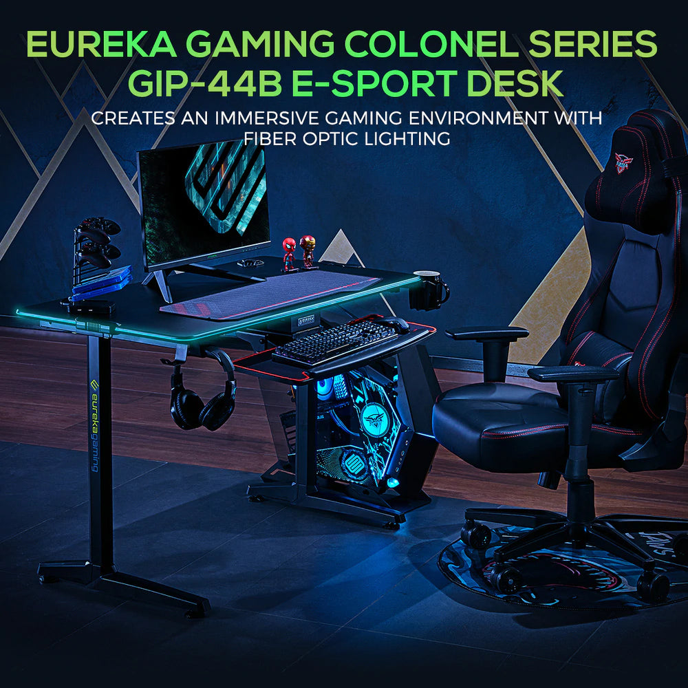Eureka Ergonomic Colonel Series GIP 44'' E-sports Computer Desk With Fiber Optic RGB Lighting