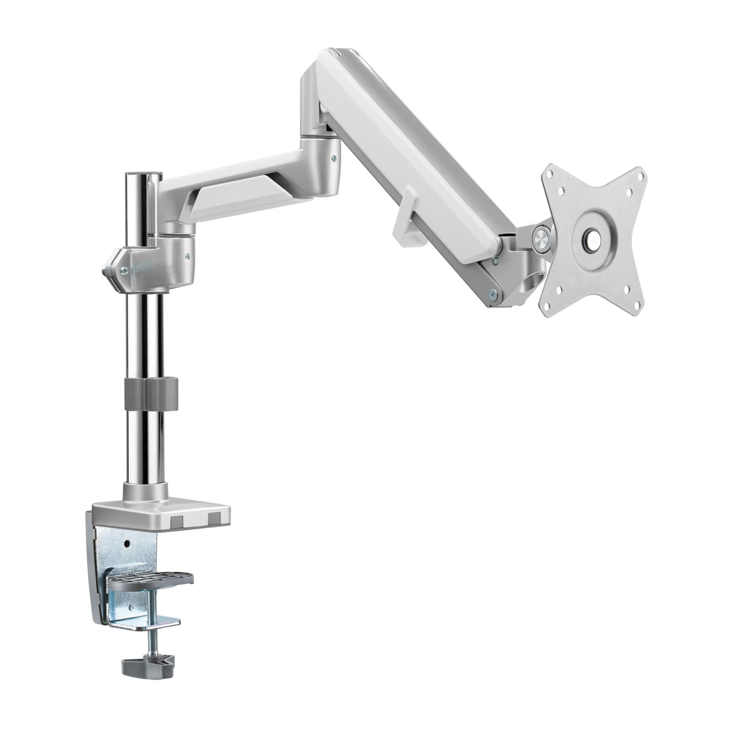 Gadgeton Premium Pole Mounted Single Monitor Arm, Stand And Mount For Gaming And Office Use 17” - 32” Up To 8 KG - Silver