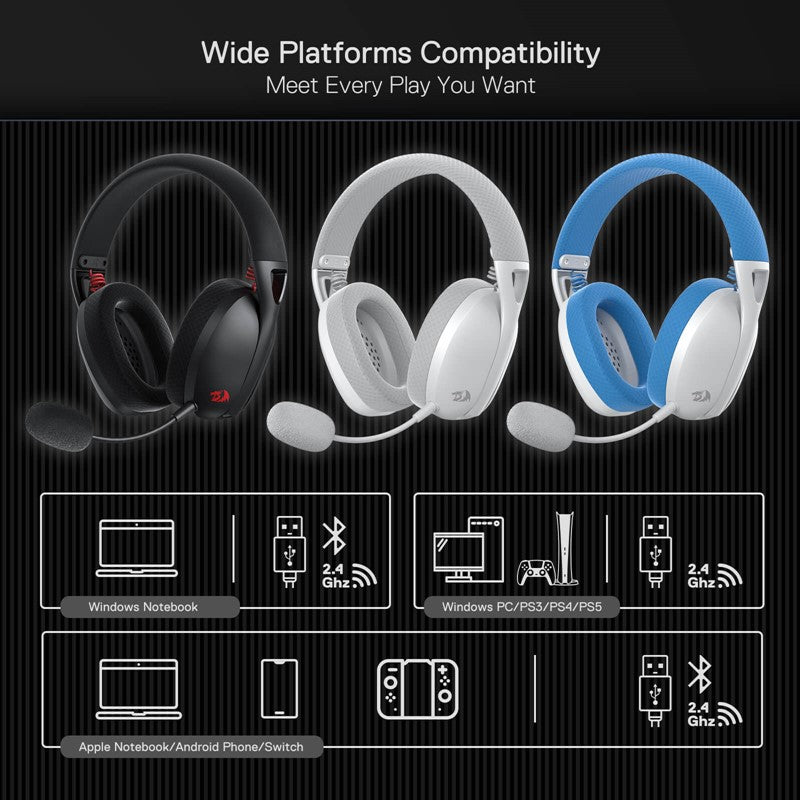 Redragon IRE Pro Ultra-Light 7.1 Surround Sound Wireless Gaming Headset For PC, Mac, PS4, Switch and Phone