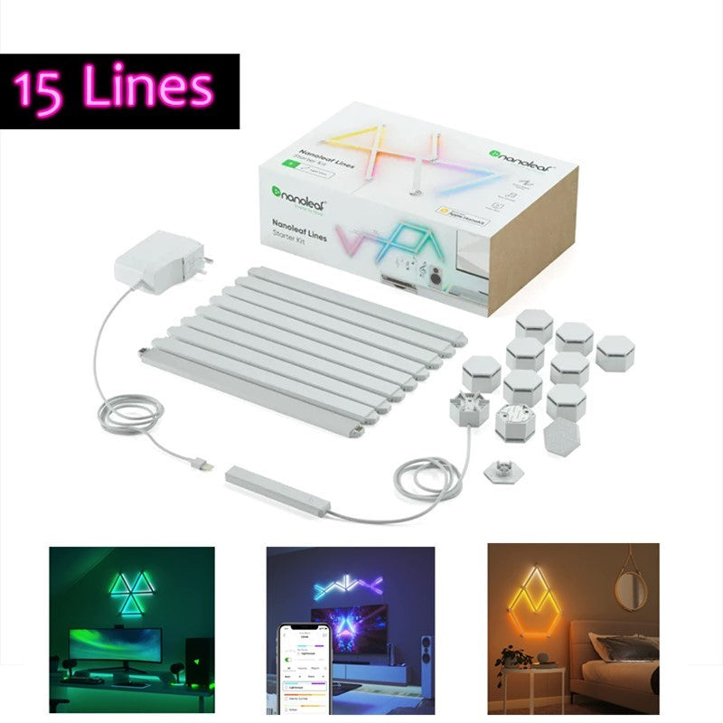 نانوليف خطوط - مجموعة RGBW الأكثر ذكاءً مع أكثر من 16 مليون لون، ومصابيح حائط قابلة للتعتيم للألعاب وديكور المنزل (15 خط إضاءة LED)
