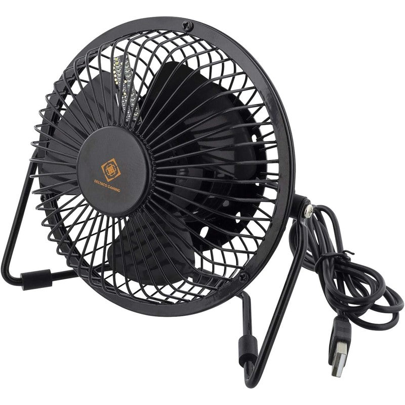 DELTACO Gaming USB Table Fan with Clock, LED Hour, Min and Second Display - Black