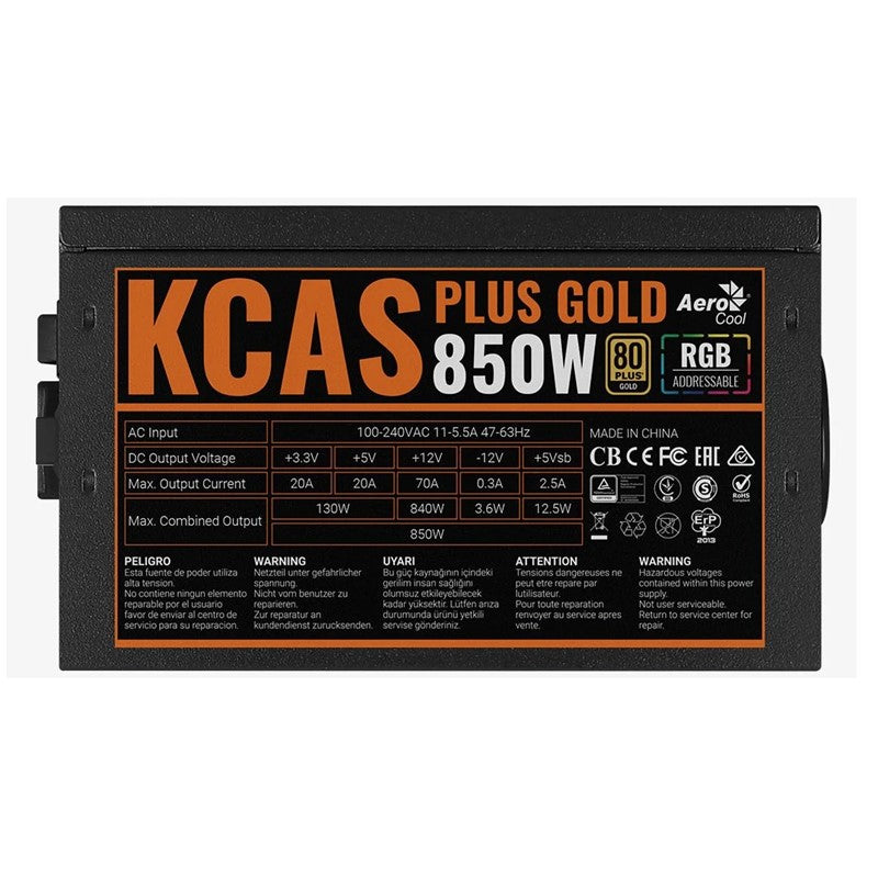 ايرو كول ايرو 850Watt KCAS Plus Gold ار جي بي Gaming Power Supply