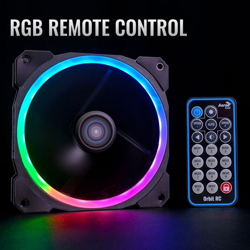 Aerocool Orbit RC RGB PC Case Fan with Remote (3 Pack) - Black
