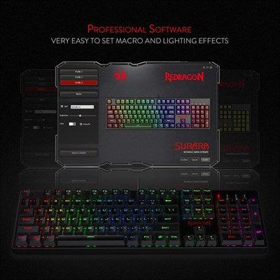 ريدراجون K582 سورارا برو RGB  لوحة مفاتيح ميكانيكية للألعاب بإضاءة خلفية LED مع 104 مفاتيح - مفاتيح خطية وهادئة باللون الأحمر