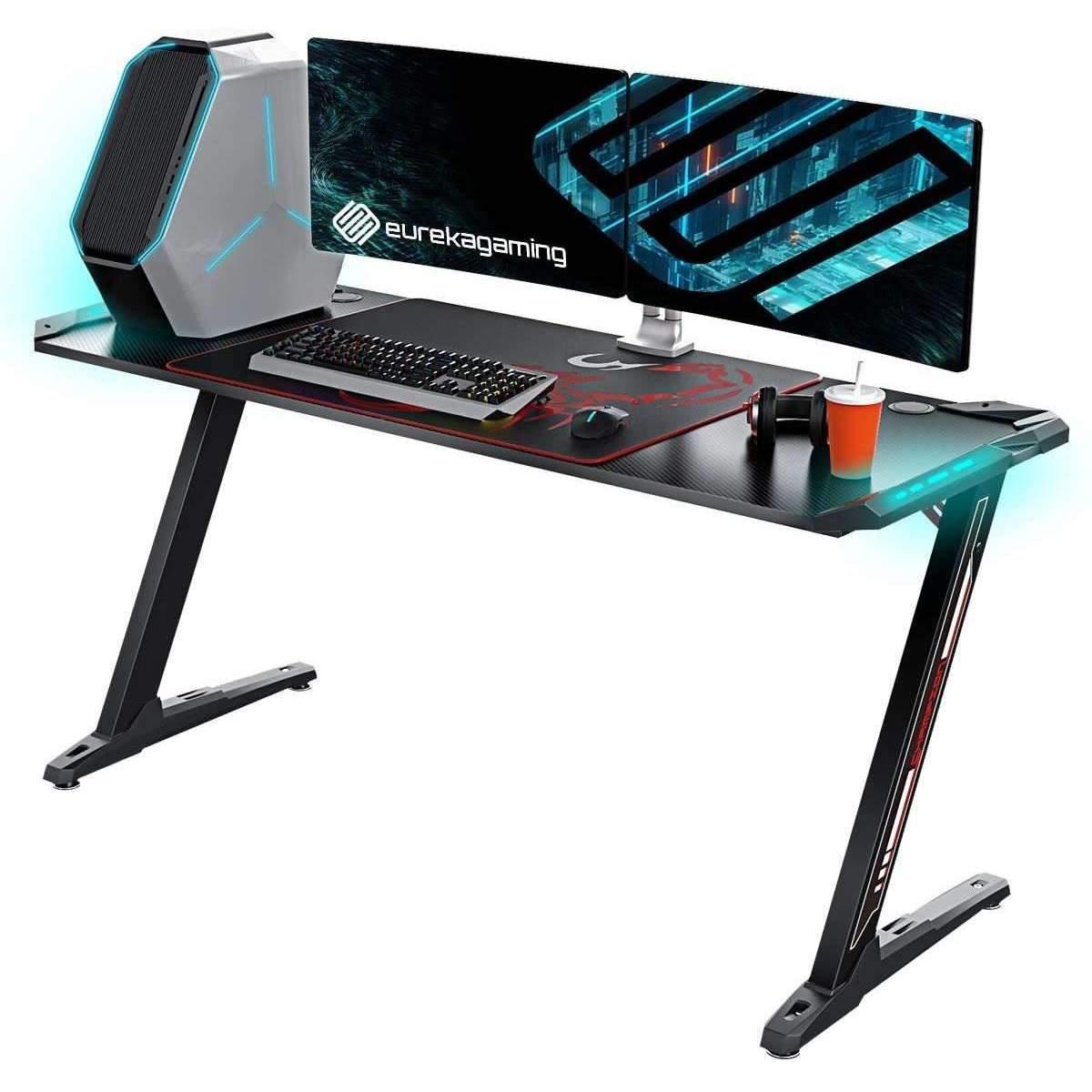 Eureka Ergonomic 60'' Z Shaped Gaming Computer Desk with RGB Lights - Black