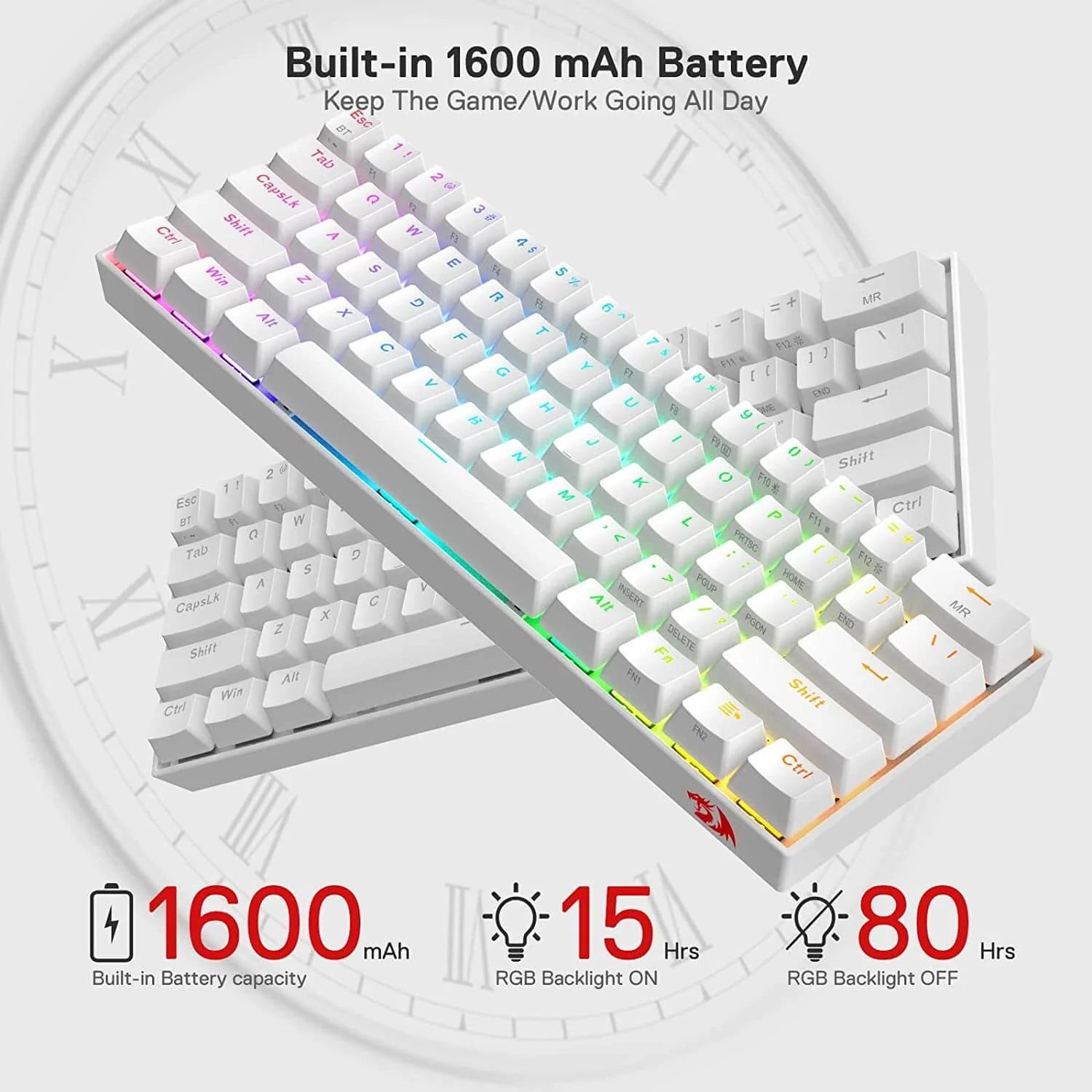 Redragon K530 PRO Draconic 60% Compact RGB Wireless Keyboard - White